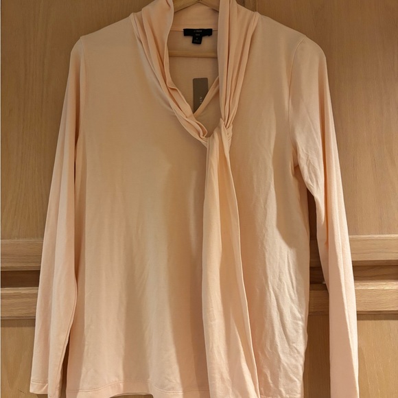 J Crew 365 NWT Stretch Blush Pink Tie Neck Blouse - Picture 6 of 10